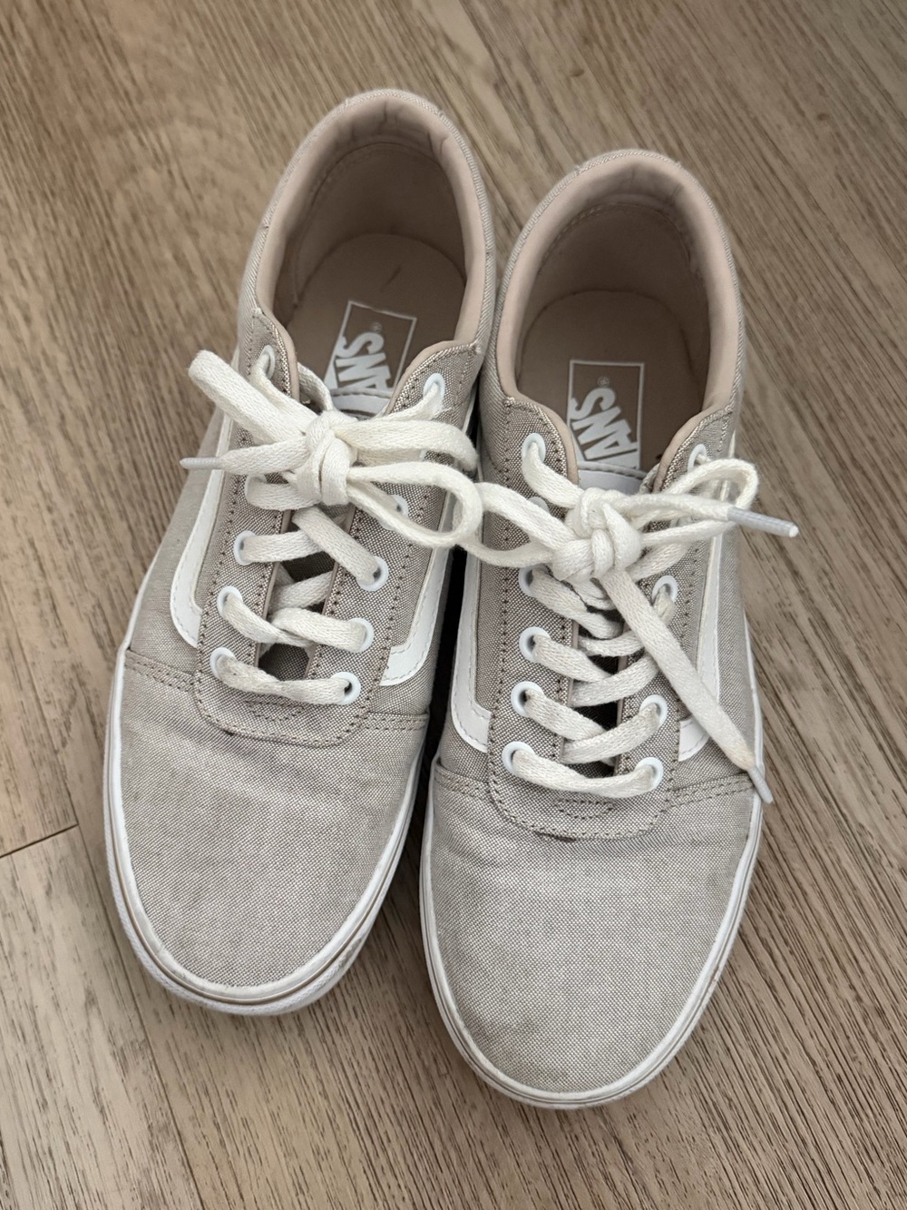 Vans Beige Canvas Old Skool Sneakers with White Stripe